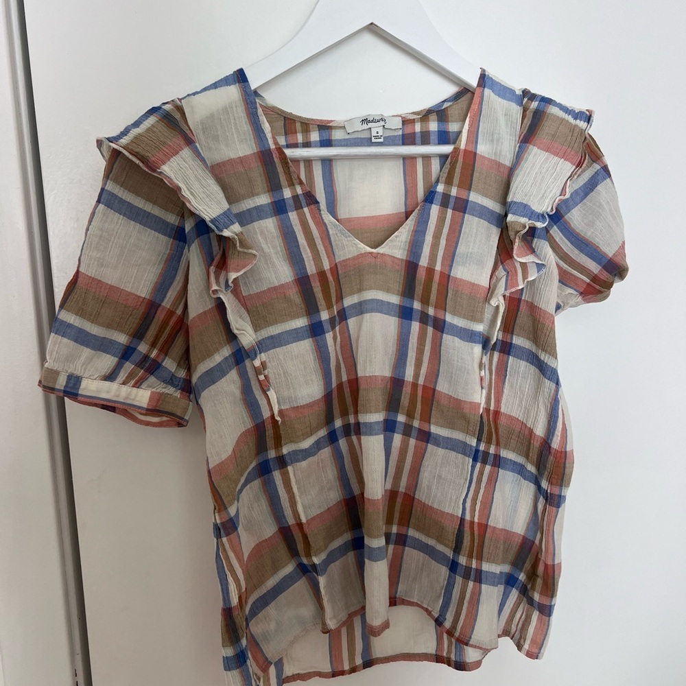 Madewell Multicolor Plaid Blouse with Ruffle Detail